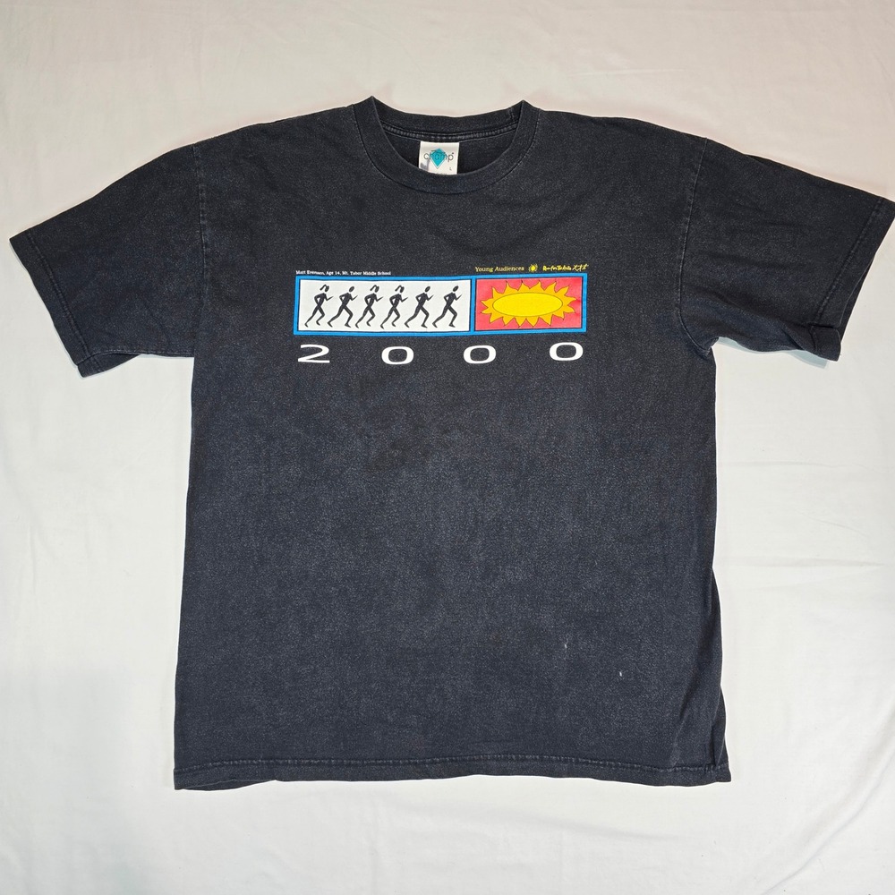 Vintage 2000 Run for the Arts T-Shirt Black Mt Tabor Middle School Graphic Large